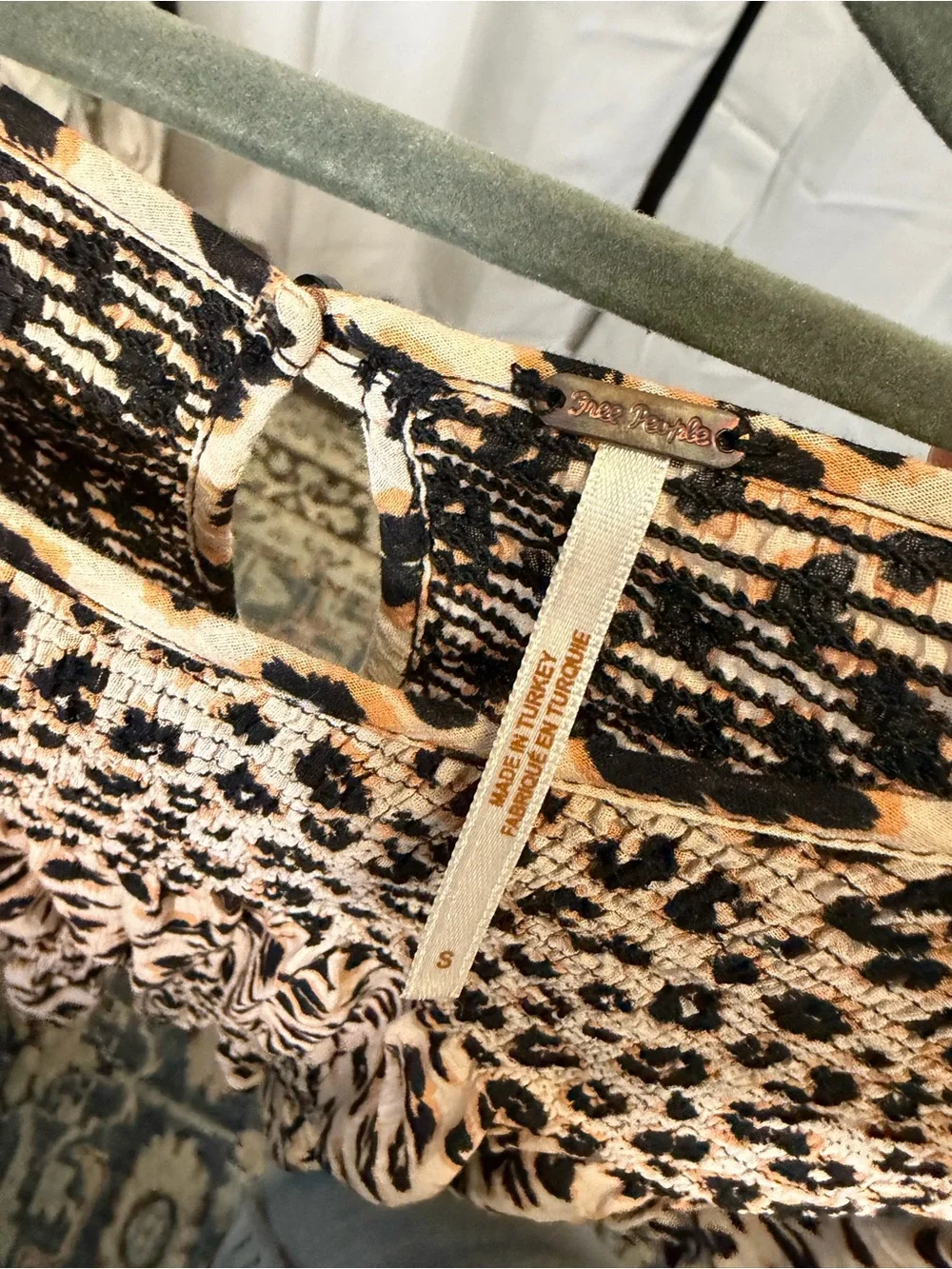 Free People XOXO Smocked Leopard Print Cropped Blouse. Size Small. Retail $78